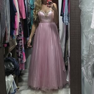 Elegant Pink Strapless Evening Gown, Prom, Gala